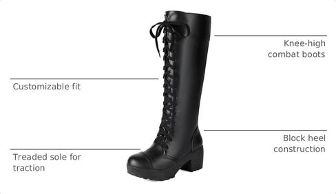 BEAUPAS Women's Knee High Combat Boots Goth Platform Lace Up, Black, 13 | Chunky Block Heel, Side Zipper, Women's Fashion, Cosplay Style, Faux Leather in Kuwait