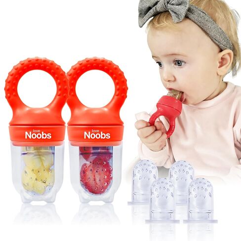 LoveNoobs Baby Fruit Feeder, 2 Pack | Silicone Teether, Frozen Teething Toy, Fruit Pacifier with 6 Teats, BPA/BPS Free, Food-Grade Mesh, Baby Feeding, 2 Pack in Kuwait