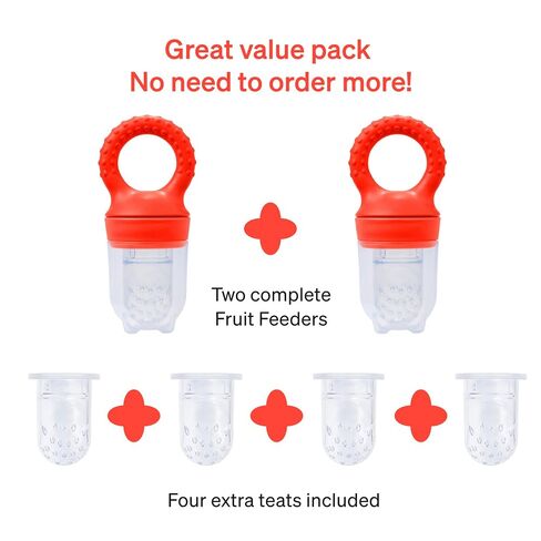 LoveNoobs Baby Fruit Feeder, 2 Pack | Silicone Teether, Frozen Teething Toy, Fruit Pacifier with 6 Teats, BPA/BPS Free, Food-Grade Mesh, Baby Feeding, 2 Pack in Kuwait