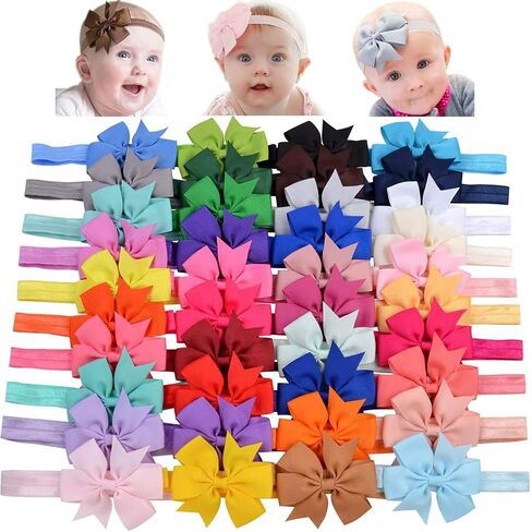 40 Colors Baby Girls Headbands Tiny Bows Elastic Headwrap | 2.75" Boutique Grosgrain Ribbon Hair Bow Hair Band Hair Accessories for Baby Girls Infants Toddlers Kids Newborns in Kuwait
