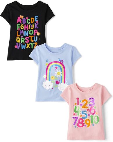 The Children's Place Baby-Girls and Toddler School,Learning Short Sleeve Graphic T-Shirts,3 Pack in Kuwait