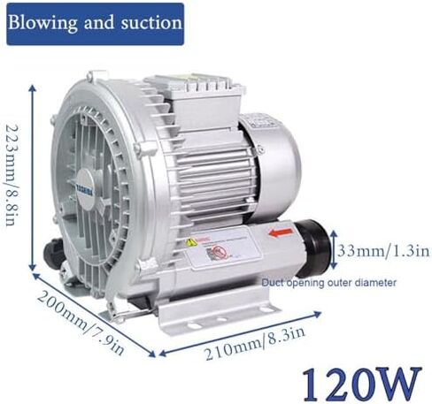 120W 110V Industrial Vortex Blower High Pressure Centrifugal Fan for Pond Aeration, Pure Copper Motor Aviation Aluminum Housing with Filter IP54 Waterproof Regenerative Air Pump in Kuwait