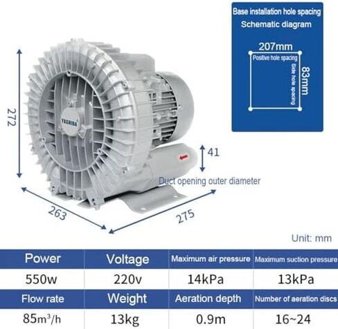 Regenerative Blower High Pressure Vortex Ring Blower Industrial Vortex Blower 110V Fish Pond Aerator Vacuum Pump 120W 180W 250W 350W 550W(550W) in Kuwait