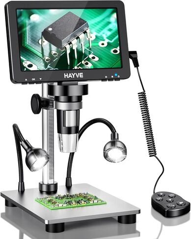 Hayve 7'' IPS Digital Microscope 1200X DM9 Coin Microscope with Lights | 16MP Camera Sensor, 10 LED Light, Wired Remote, Compatible with Windows/Mac OS in Kuwait