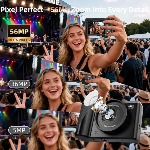 4K Digital Camera for Photography,56MP Camera with Autofocus & Flip Screen | 56MP Photos, 4K Video, Type-C Transfer, 180° Flip Screen, 16X Zoom, Autofocus, Anti-Shake and Dual Batteries for Creators in Kuwait