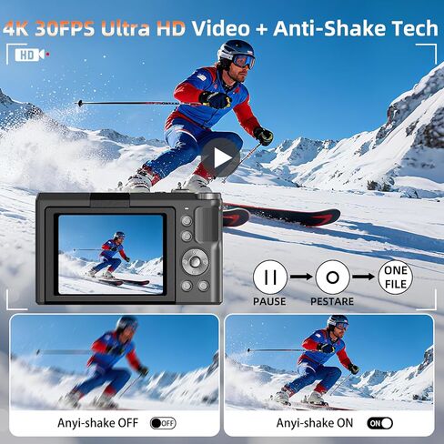 4K Digital Camera for Photography,56MP Camera with Autofocus & Flip Screen | 56MP Photos, 4K Video, Type-C Transfer, 180° Flip Screen, 16X Zoom, Autofocus, Anti-Shake and Dual Batteries for Creators in Kuwait
