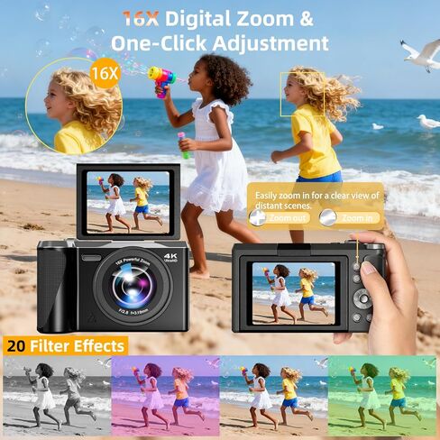 4K Digital Camera for Photography,56MP Camera with Autofocus & Flip Screen | 56MP Photos, 4K Video, Type-C Transfer, 180° Flip Screen, 16X Zoom, Autofocus, Anti-Shake and Dual Batteries for Creators in Kuwait