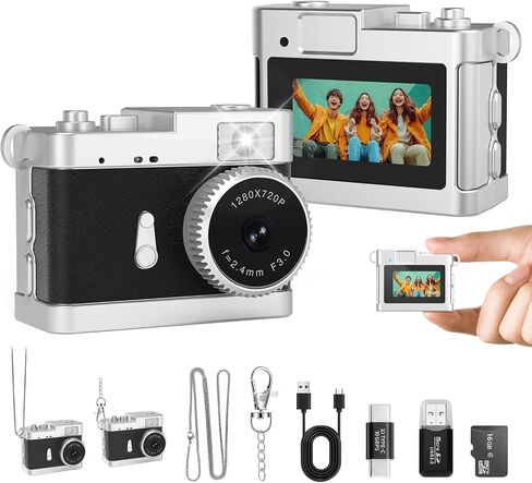 Mini Keychain Camera, 2MP Mini Digital Camera with Built-in Flash & Retro Filters, 16GB Vintage Camera for Travel/Party/Vlog, Pocket Tiny Camera with Video Recorder, Birthday Gifts for Kids & Friends in Kuwait