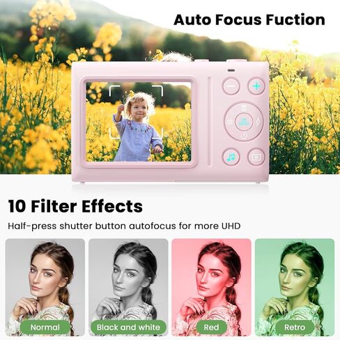 Digital Camera 4K 64MP Vlogging Camera Autofocus Point and Shoot Digital Cameras for Photography Camera for Kid Student Children Teen Girl Boy, 18X, 2 Batteries, 32GB Card, Pink in Kuwait
