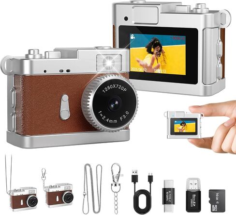 Keychain Camera, 16GB Mini Digital Camera with Built-in Flash & Retro Filters, Pocket Mini Camera for Travel, Vlogging, Birthday Gift for Friends in Kuwait