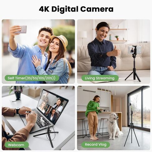 Digital Camera 4K 64MP Vlogging Camera Autofocus Point and Shoot Digital Cameras for Photography Camera for Kid Student Children Teen Girl Boy, 18X, 2 Batteries, 32GB Card, Pink in Kuwait