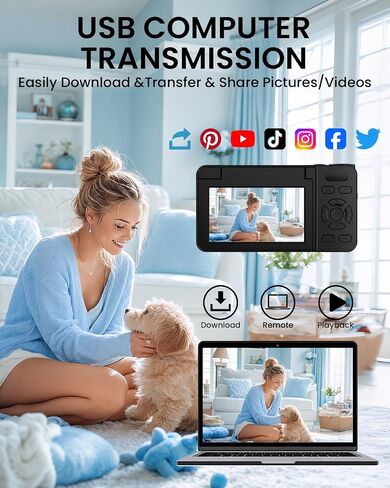 5K Digital Camera for Photography with Fill Light, 3'' 180°Flip Screen, 75MP Vlogging Camera for YouTube Video, 18X Zoom Compact Point and Shoot Cameras for Beginner Teens, Kids, Black in Kuwait
