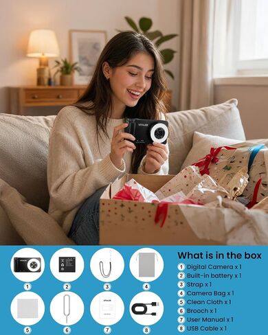 5K Digital Camera for Photography with Fill Light, 3'' 180°Flip Screen, 75MP Vlogging Camera for YouTube Video, 18X Zoom Compact Point and Shoot Cameras for Beginner Teens, Kids, Black in Kuwait