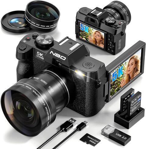 True 5K Digital Camera for Photography, 64MP, Autofocus & Anti-Shake, 16X Zoom, WiFi, Wide-Angle & Macro Lens, 64GB TF Card, Vlogging Camera for YouTube & Travel (Black) in Kuwait