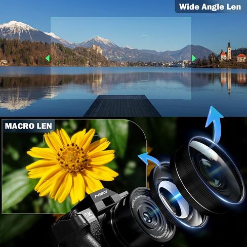 True 5K Digital Camera for Photography, 64MP, Autofocus & Anti-Shake, 16X Zoom, WiFi, Wide-Angle & Macro Lens, 64GB TF Card, Vlogging Camera for YouTube & Travel (Black) in Kuwait