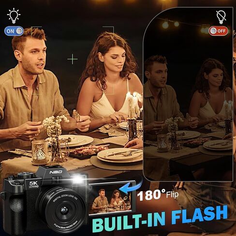 True 5K Digital Camera for Photography, 64MP, Autofocus & Anti-Shake, 16X Zoom, WiFi, Wide-Angle & Macro Lens, 64GB TF Card, Vlogging Camera for YouTube & Travel (Black) in Kuwait