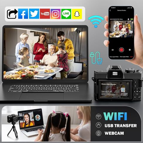 True 5K Digital Camera for Photography, 64MP, Autofocus & Anti-Shake, 16X Zoom, WiFi, Wide-Angle & Macro Lens, 64GB TF Card, Vlogging Camera for YouTube & Travel (Black) in Kuwait