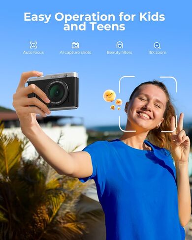 WiFi Digital Camera for Kids with Switching Dual Lens, 64MP 4K Point and Shoot Camera with 32GB Card, 16X Zoom, Anti Shake, Portable Compact Cameras for Teens Girl Boy Kids Starter Black in Kuwait