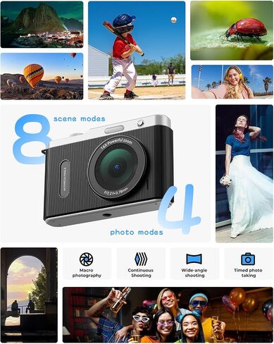 WiFi Digital Camera for Kids with Switching Dual Lens, 64MP 4K Point and Shoot Camera with 32GB Card, 16X Zoom, Anti Shake, Portable Compact Cameras for Teens Girl Boy Kids Starter Black in Kuwait