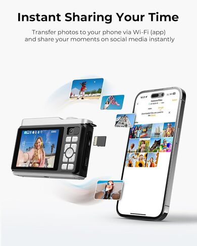 WiFi Digital Camera for Kids with Switching Dual Lens, 64MP 4K Point and Shoot Camera with 32GB Card, 16X Zoom, Anti Shake, Portable Compact Cameras for Teens Girl Boy Kids Starter Black in Kuwait