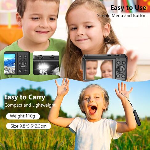 5K 72MP UHD Vlogging Digital Camera, 16X Digital Zoom Autofocus Point and Shoot Camera, 2.8" HD IPS Screen Compact Portable Camera with 32GB SD Card for Photography & Travel in Kuwait