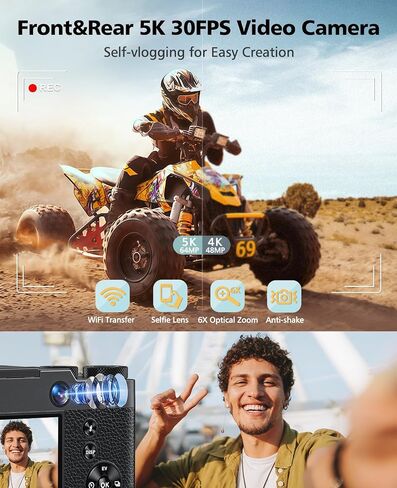 5K Digital Camera 6X Optical Zoom Video Camera with 64G Card & Selfie Lens | 64MP WiFi Camera Autofocus & Anti-Shake for YouTube with Flash for Parties, Trips, Birthdays Gift in Kuwait