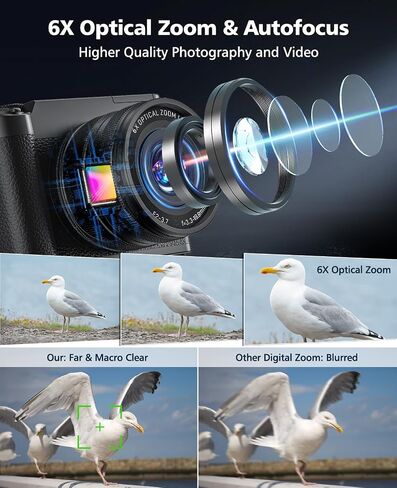 5K Digital Camera 6X Optical Zoom Video Camera with 64G Card & Selfie Lens | 64MP WiFi Camera Autofocus & Anti-Shake for YouTube with Flash for Parties, Trips, Birthdays Gift in Kuwait