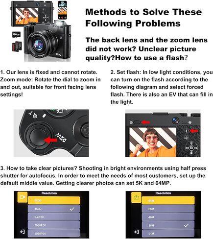 5K Digital Camera 6X Optical Zoom Video Camera with 64G Card & Selfie Lens | 64MP WiFi Camera Autofocus & Anti-Shake for YouTube with Flash for Parties, Trips, Birthdays Gift in Kuwait