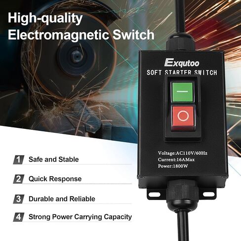 Black Soft Starter Switch Heavy Duty General Purpose Electric Tool | AC110V 16A Max.1800W 60Hz Includes 1 Pack. in Kuwait