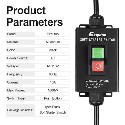 Black Soft Starter Switch Heavy Duty General Purpose Electric Tool | AC110V 16A Max.1800W 60Hz Includes 1 Pack. in Kuwait