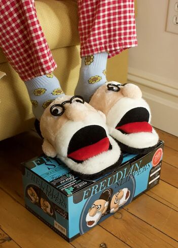 The Unemployed Philosophers Guild Freudian Slippers - Comfy Plush Slip-On Footwear with Sigmund Freud's Head and Funny Built-in Sock Tongue, Size Small in Kuwait