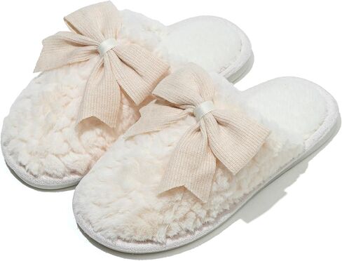 Women's Cute Cartoon Bow Slippers Furry House Shoes Cozy Memory Foam Indoor Outdoor in Kuwait