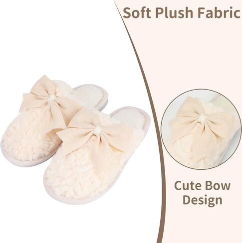 Women's Cute Cartoon Bow Slippers Furry House Shoes Cozy Memory Foam Indoor Outdoor in Kuwait