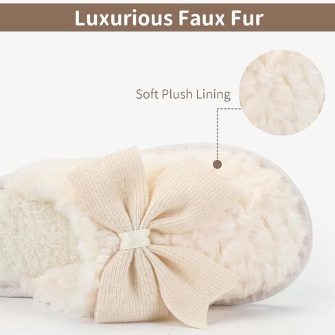 Women's Cute Cartoon Bow Slippers Furry House Shoes Cozy Memory Foam Indoor Outdoor in Kuwait