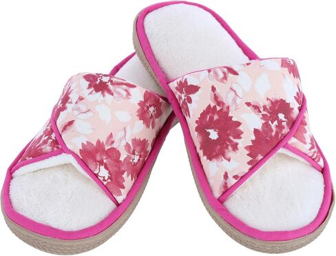 isotoner Womens Organic Cotton Floral Keilly Slide Slippers (Very Berry, 6.5-7) in Kuwait