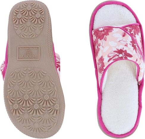 isotoner Womens Organic Cotton Floral Keilly Slide Slippers (Very Berry, 6.5-7) in Kuwait
