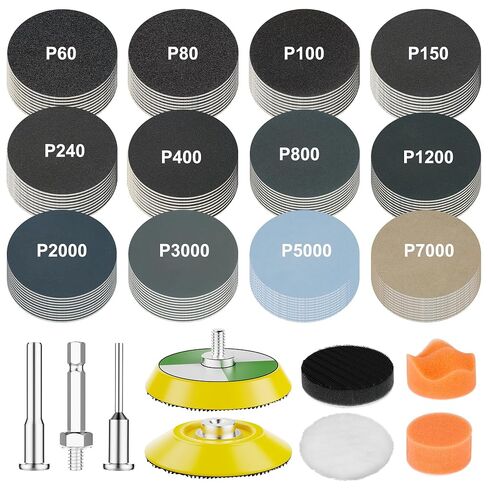 189pcs 2 Inch Sanding Discs Drill Polishing Kit, Sander Attachment for Drill, Sanding Discs Hook and Loop 60 to 7000 Wet Dry Sandpaper with 1/8" 1/4" Shank for Drill Grinder Rotary Tools in Kuwait