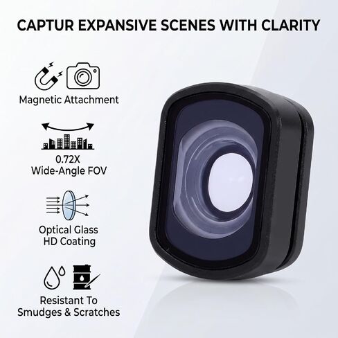 Jiawu Wide Angle Lens for Pockets 4, 0.72X Magnetic Optical Glass Lens with Aluminum Alloy Frame & Storage Box, Camera Attachment for Photography, Vlogging, Travel in Kuwait