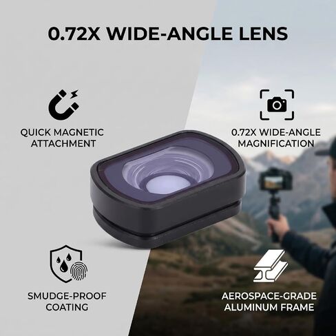 Jiawu Wide Angle Lens for Pockets 4, 0.72X Magnetic Optical Glass Lens with Aluminum Alloy Frame & Storage Box, Camera Attachment for Photography, Vlogging, Travel in Kuwait