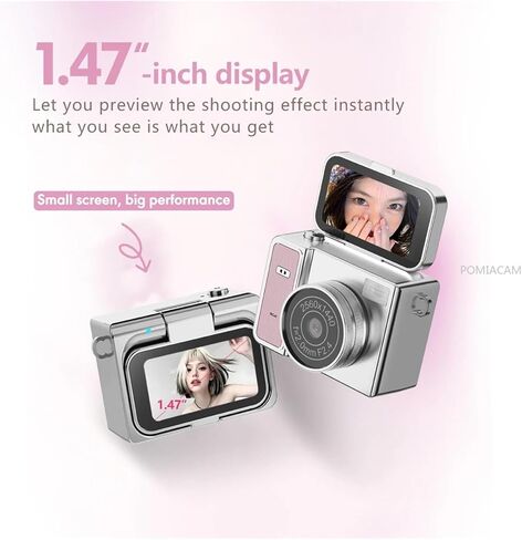 30g Flip Screen 2K Digital Vlog Camera | Portable Retro B&W Selfie Camera for Travel & Daily Recording(Pink) in Kuwait