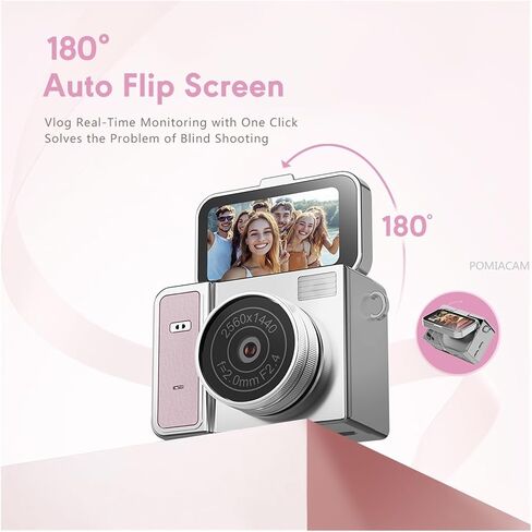 30g Flip Screen 2K Digital Vlog Camera | Portable Retro B&W Selfie Camera for Travel & Daily Recording(Pink) in Kuwait