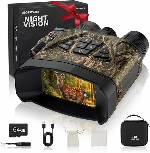 MOSSY OAK 4K Night Vision Goggles for Adults, 40MP Photos, 12X Digital Zoom | Infrared Night Vision Binoculars, 5000mAh Battery, 64GB Card Included, For Hunting, Wildlife Observation and Security in Saudi Arabia