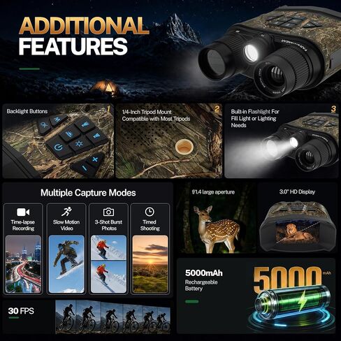 MOSSY OAK 4K Night Vision Goggles for Adults, 40MP Photos, 12X Digital Zoom | Infrared Night Vision Binoculars, 5000mAh Battery, 64GB Card Included, For Hunting, Wildlife Observation and Security in Saudi Arabia
