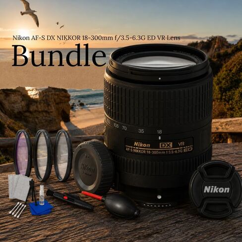 Nikon AF-S DX NIKKOR 18-300mm f/3.5-6.3G ED VR Lens Bundle for Nikon DSLR Cameras – All-in-One Zoom Lens with Manufacturer Accessories, 3pc Filter Kit, Lens Pen, Dust Blower, Cleaning Kit & More in Kuwait