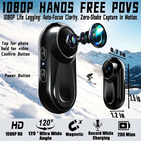 Upgraded 1080P Mini Body Cameras with Audio and Video Recording, POV Camera, Thumb Size Sport Action Camera, Hand Free Camcorder for Cycling,Travel,Pet,Vlogging, Deep Black in Kuwait