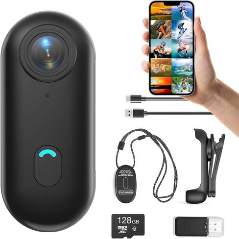H7 128GB 1080P Thumb Action Camera, Mini Body Cameras with Magnetic Lanyard | Wearable Pocket Vlogging Camera, Small Portable Body Cam Helmet Cam for Work, Cycling, Travel, Pet Walking(128G) in Kuwait