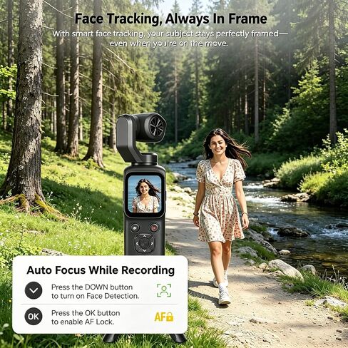 4K Pocket Vlogging Camera,75MP Handheld Camcorder with 330° Rotating Lens & Face Tracking,WiFi and PDAF Autofocus,3-Axis Stabilizer,1.72" Touch Screen,for Travel,Vloggers and YouTube (black-128G) in Kuwait