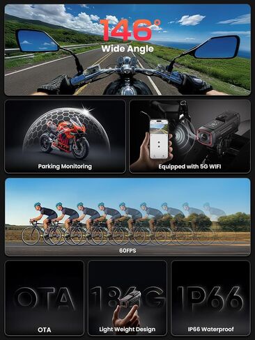 AKEEYO AKY-730Pro 4K Motorcycle/Bike Dash Cam,60FPS Action Camera with EIS Stabilization,1.14" Touchscreen, Built-in GPS, IP66 Waterproof, Up to 6 Hours of Battery Life,Loop Recording,Parking Monitor in Kuwait