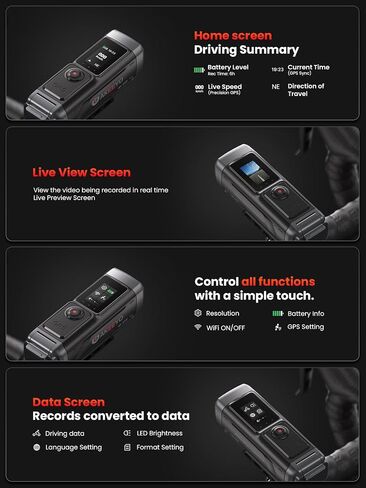 AKEEYO AKY-730Pro 4K Motorcycle/Bike Dash Cam,60FPS Action Camera with EIS Stabilization,1.14" Touchscreen, Built-in GPS, IP66 Waterproof, Up to 6 Hours of Battery Life,Loop Recording,Parking Monitor in Kuwait