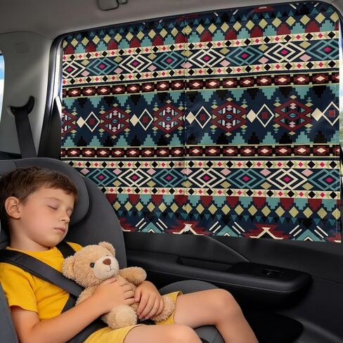 Tribal Geometric Aztec Print Car Window Shades Dual Layer Car Rear Window Sunshade Semi-Transparent/Privacy Full Covers 2 in 1 Universal Auto Sun Shade for Kid Pet Protection in Kuwait